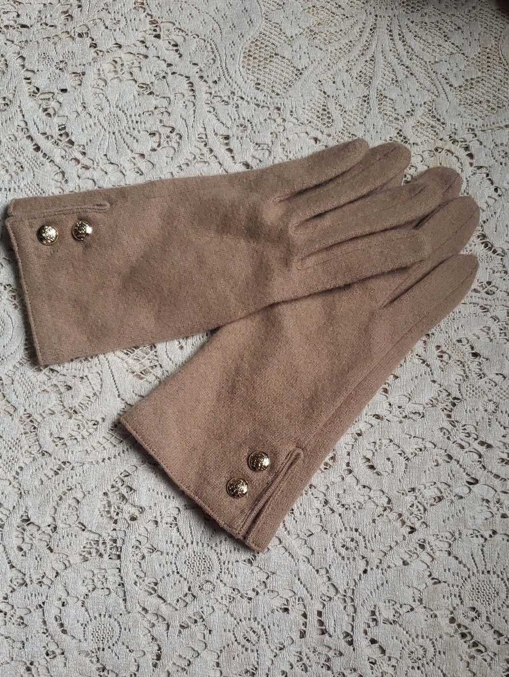 Ralph Lauren Taupe Wool-Blend Button Cuff Gloves